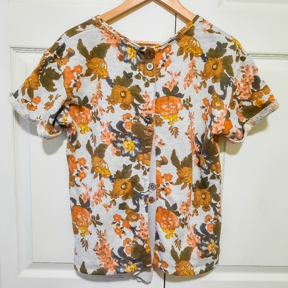 SOLD - ANTHRO grey floral terrycloth short sleeve… - Picture 3 of 6
